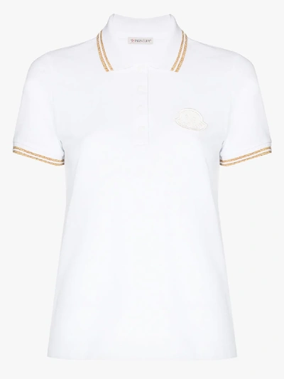 Shop Moncler Metallic Trim Polo Shirt In White