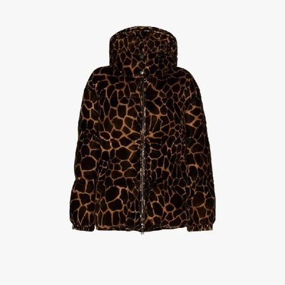 Shop Moncler Kundogi Giraffe Print Puffer Jacket In Brown