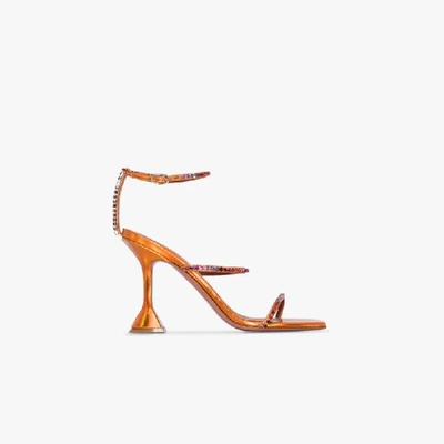 Shop Amina Muaddi Orange Gilda 95 Crystal Sandals