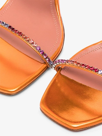 Shop Amina Muaddi Orange Gilda 95 Crystal Sandals