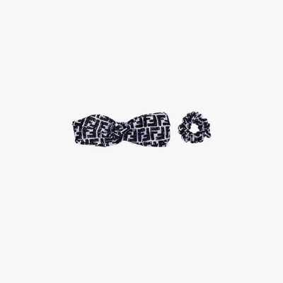 Shop Fendi Multicoloured Logo Print Hair Accessory Set In Black