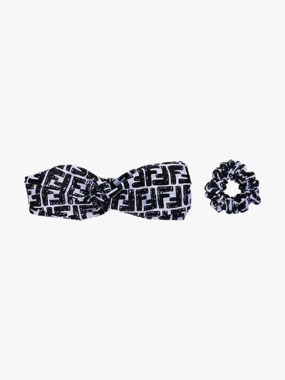 Shop Fendi Multicoloured Logo Print Hair Accessory Set In Black