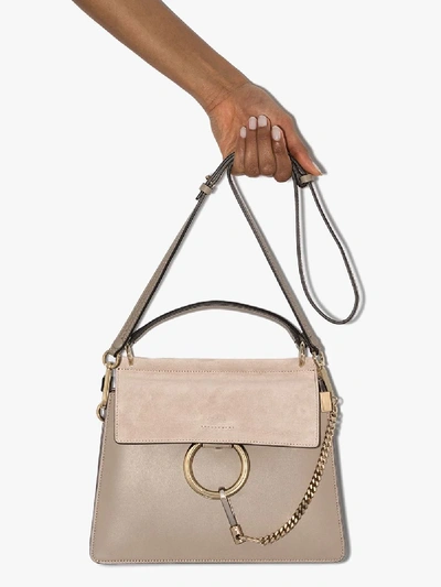 Shop Chloé Grey Faye Small Leather Top Handle Bag