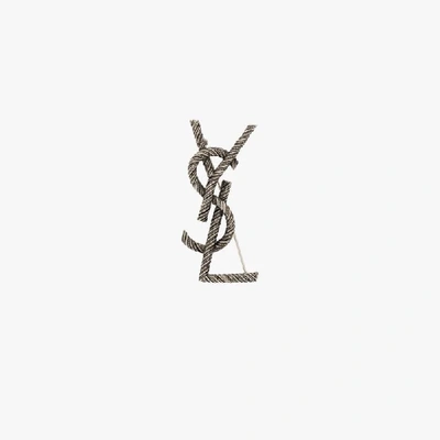 Shop Saint Laurent Silver Tone Opyum Monogram Brooch