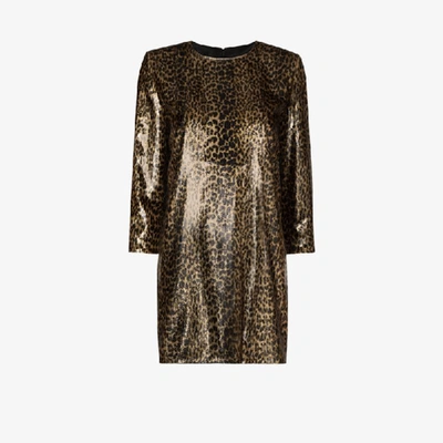 Shop Saint Laurent Metallic Leopard Print Mini Dress In Black