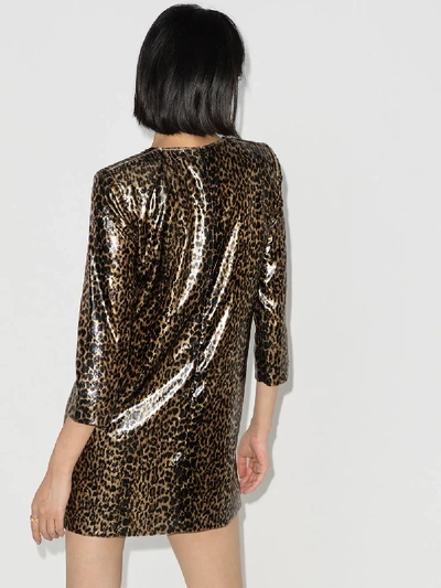 Shop Saint Laurent Metallic Leopard Print Mini Dress In Black