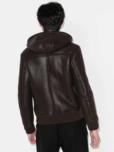Shop Eleventy Hooded Shearling Leather Jacket In Brown