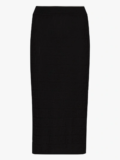 Shop Fendi Monogram Logo Knit Pencil Skirt In Black