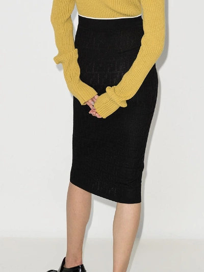 Shop Fendi Monogram Logo Knit Pencil Skirt In Black