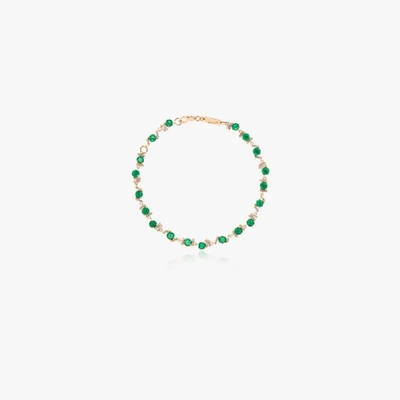 Shop Suzanne Kalan 18k Yellow Gold Emerald And Diamond Tennis Bracelet In Yellow Gold/green