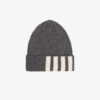 Shop Thom Browne Grey 4-bar Stripe Cashmere Beanie