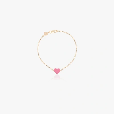 Shop Alison Lou 14k Yellow Gold Heart Bracelet In Pink