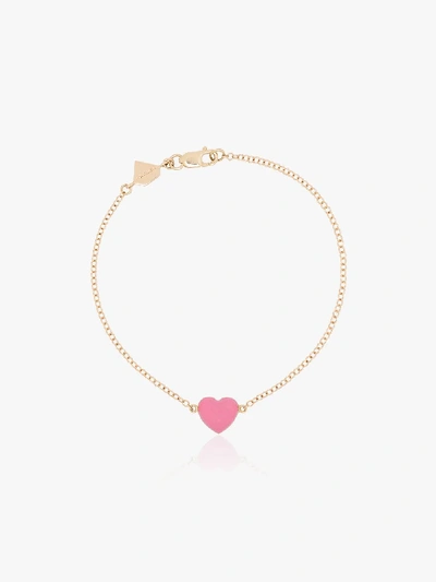 Shop Alison Lou 14k Yellow Gold Heart Bracelet In Pink