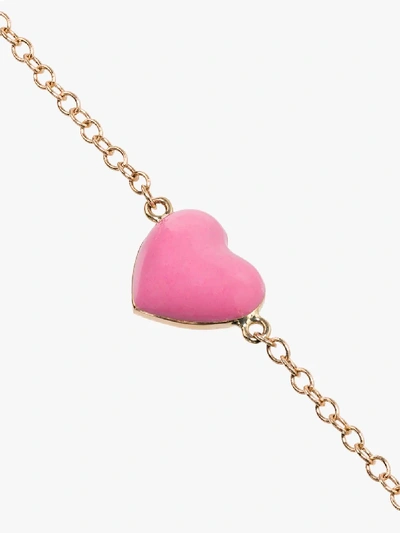 Shop Alison Lou 14k Yellow Gold Heart Bracelet In Pink