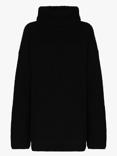 Shop Joseph Oversized Turtleneck Wool Sweater In Black