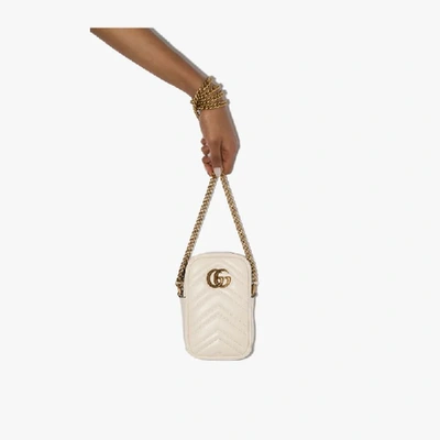 Shop Gucci White Marmont Quilted Leather Cross Body Bag