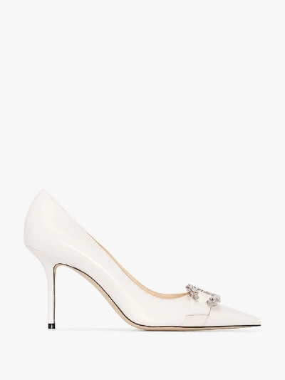 Shop Jimmy Choo Saresa 85 Leather Pumps In White