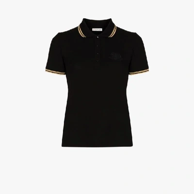 Shop Moncler Metallic Trim Polo Shirt In Black