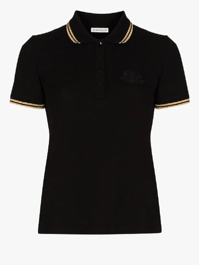 Shop Moncler Metallic Trim Polo Shirt In Black