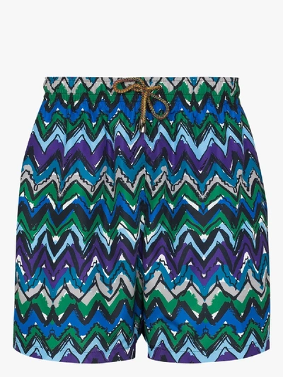 Shop Missoni Zigzag Print Swim Shorts In Blue