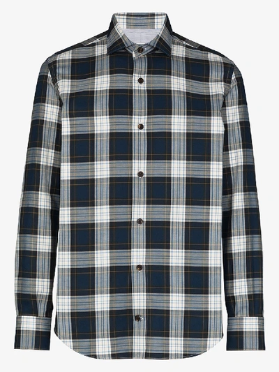 Shop Eleventy Dandy Checked Cotton Shirt In Blue