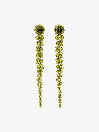 Shop Simone Rocha Green Crystal Flower Drop Earrings