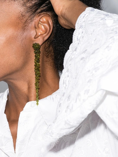 Shop Simone Rocha Green Crystal Flower Drop Earrings