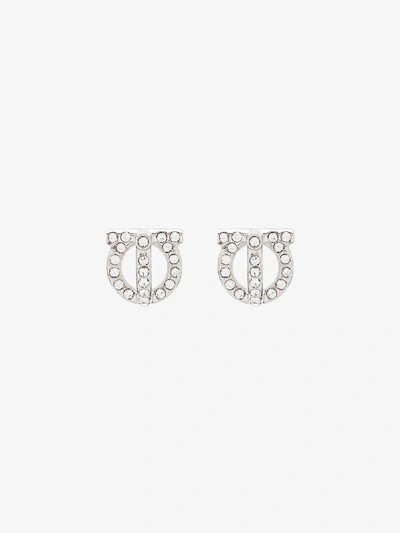 Shop Ferragamo Silver Tone Gancini Crystal Earrings