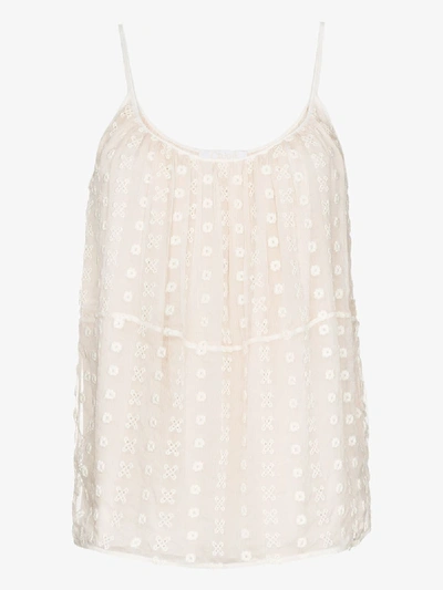 Shop Chloé Neutrals Embroidered Lace Camisole Top