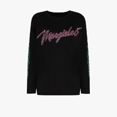 Shop Mm6 Maison Margiela Neon Logo Cotton Sweatshirt In Black