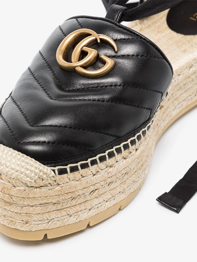 Shop Gucci Black Pilar Flatform Leather Espadrilles