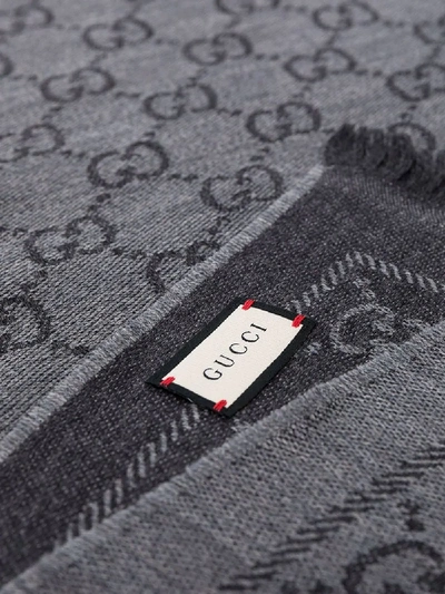 Shop Gucci Grey Gg Jacquard Wool Scarf