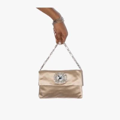 Shop Jimmy Choo Titania Crystal-embellished Clutch In Neutrals