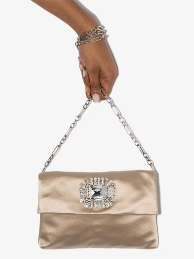 Shop Jimmy Choo Titania Crystal-embellished Clutch In Neutrals