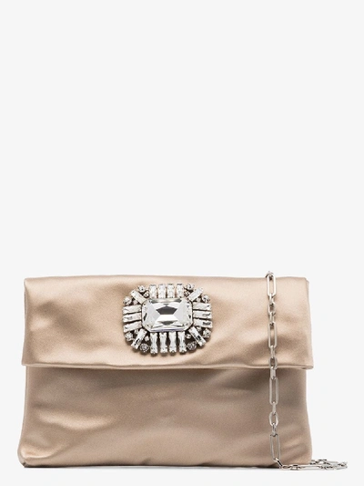 Shop Jimmy Choo Titania Crystal-embellished Clutch In Neutrals