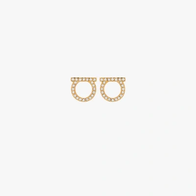 Shop Ferragamo Gold Tone Gancini Crystal Earrings