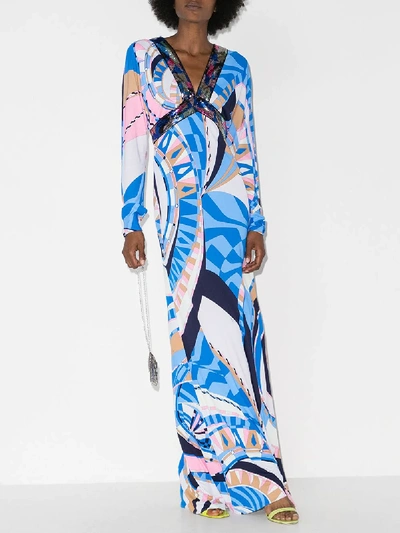 Shop Emilio Pucci Wally Print Sequin Gown In Blue