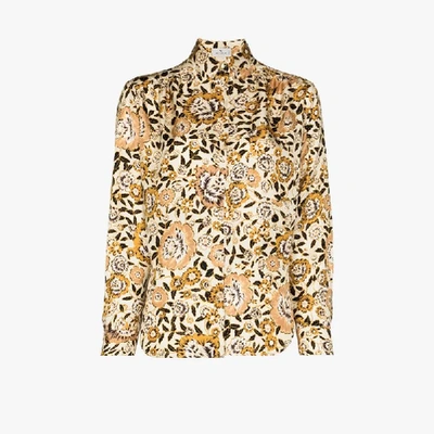 Shop Etro Floral Print Silk Shirt In Yellow