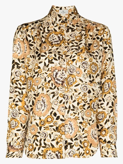 Shop Etro Floral Print Silk Shirt In Yellow