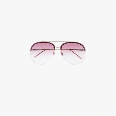 Shop Linda Farrow 22k Gold-plated Dee Aviator Sunglasses In Brown