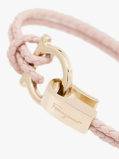 Shop Ferragamo Pink Gancini Braided Leather Bracelet