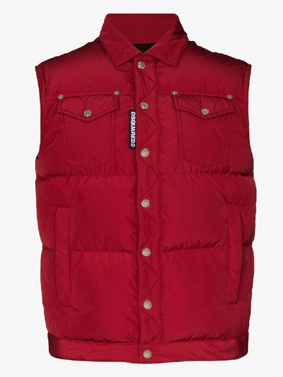 Shop Dsquared2 Padded Down Gilet In Red