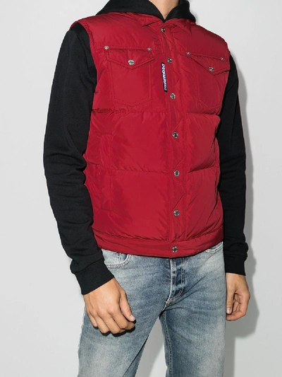 Shop Dsquared2 Padded Down Gilet In Red