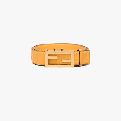 Shop Fendi Yellow Baguette Embossed Logo Leather Belt