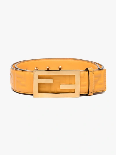 Shop Fendi Yellow Baguette Embossed Logo Leather Belt