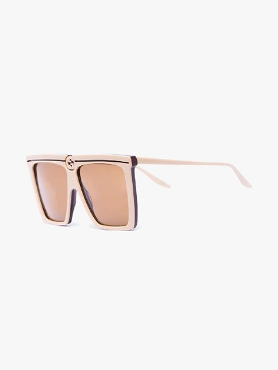 Shop Gucci Neutral Oversized Sunglasses In Neutrals