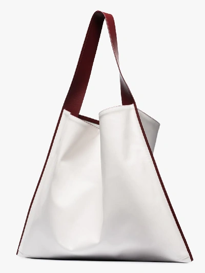 Shop Jil Sander White Border Leather Tote Bag