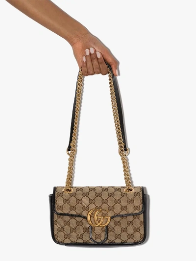 Shop Gucci Beige Marmont Mini Gg Supreme Leather Shoulder Bag In Neutrals