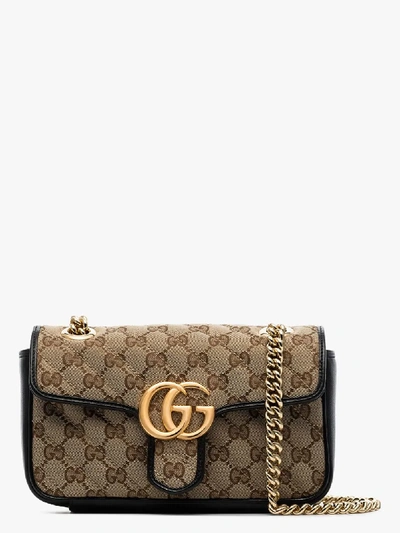 Shop Gucci Beige Marmont Mini Gg Supreme Leather Shoulder Bag In Neutrals