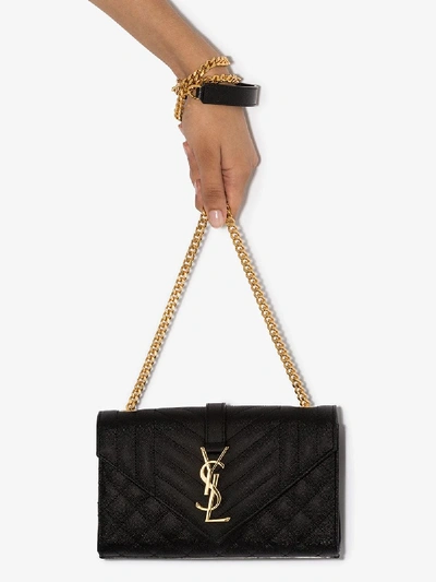 Shop Saint Laurent Black Envelope Leather Cross Body Bag